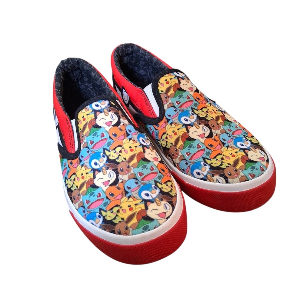 Pokemon Slip-On Canvas Sneaker Youth Sz 3 Pikachu Colorful Ground Up Shoes EUC